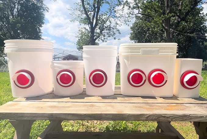 RentACoop DIY Large 4-Port Chicken Feeder Kit with Hole Saw - Includes Ports, Rain Hoods, Hole Saw, and Hardware - Suitable for Bantam Chickens, Turkeys, Ducks, Roosters, and Other Poultry