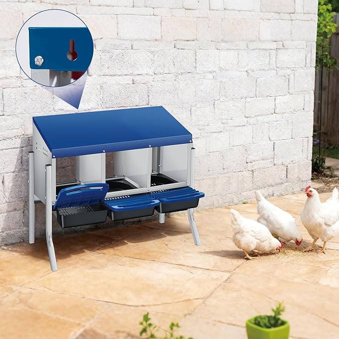  Chicken Nesting Box with Cleanable Pull Out Trays, 3 Hole Roll Away Nesting Box for Laying Hens, Wall Mount or Placed Design for Easy Egg Collection ﻿