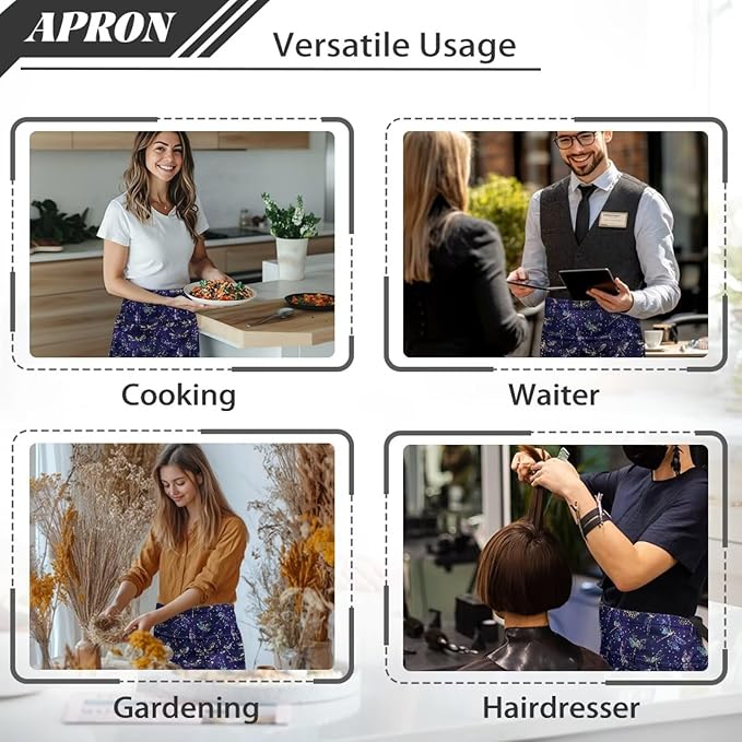 Waist Apron with 3 Pockets Waterproof 13 Inch Short Half Waist Aprons Women Men Server Aprons Waitress Waiter Apron