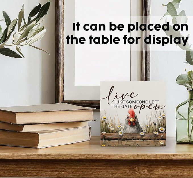 Chicken Rooster Decor Signs,Cottagecore Chicken Wooden Signs,Rustic Farmhouse Live Like Someone Left The Gate Open Wood Sign,Farm Animal Rooster Decor For Kitchen Office Badroom