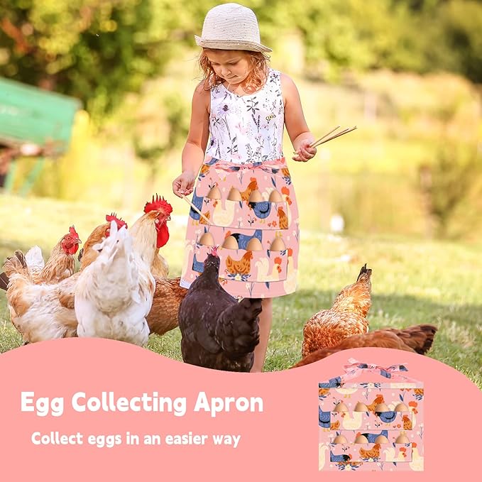 Chicken Egg Apron for Kids, Egg Collecting Apron for Fresh Eggs, Durable Canvas Chicken Aprons for Chlidren, Eggs Gathering Thanksgiving Harvest Aprons Basket with 8 Pockets
