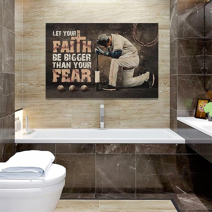 Christian Baseball Wall Art Sport Theme Teen Boy Room Wall Decor Inspirational Quotes Pictures Canvas Prints Artwork Baseball Decor For Boys Room Playroom Bedroom Gym Framed 24"x16"