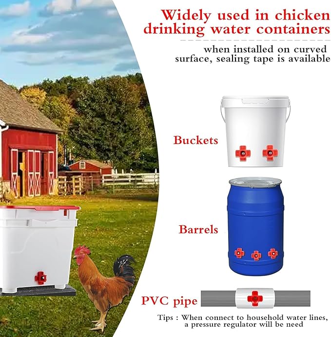 15-Pack Horizontal Chicken Nipples Waterer with 1/2" PVC Tee Fittings, Automatic Poultry Waterer Kit for DIY Chicken Duck Quail Watering System, Side Mount Drinker