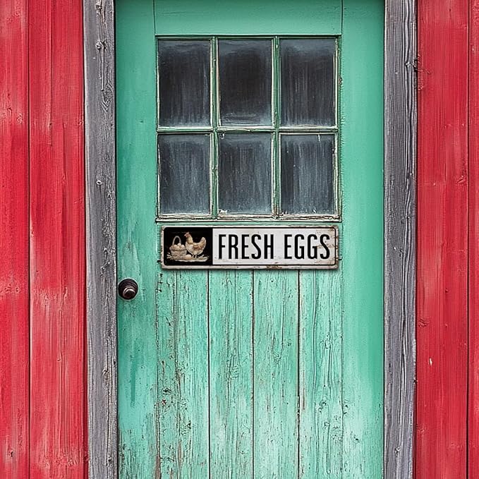 Chicken Decor Sign, Fresh Eggs Sign, Hens Coop Decor for Outdoor, Retro Metal Tin Signs 15.8x4 inches, Chicken Farm Decoration for Wall, Garden Yard Farmhouse Decors