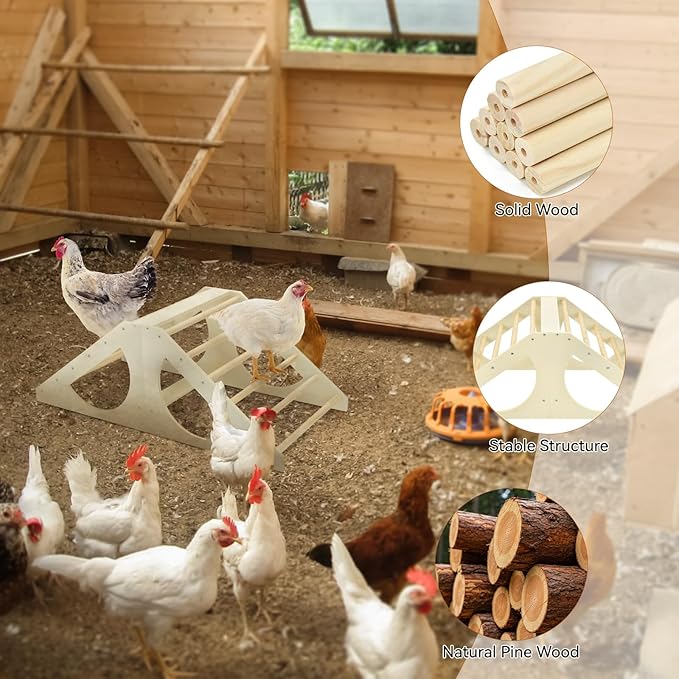 Vehomy Chicken Roosting Bar Solid Wood Roosting Ladder Poultry Perch Stand Jungle Gym for Backyards Chicken Coops Farms Chicken Toy for Chicks Hens Roosters Large Birds Parrots Macaws L