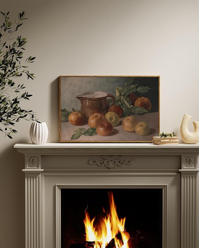 InSimSea Framed Canvas Wall Art Vintage Aesthetic Room Decor, Harvest Apples Still Life Oil Painting Artwork Abstract Wall Pictures Prints, Farmhouse Fruit Wall Decor Bedroom Kitchen 16x24in