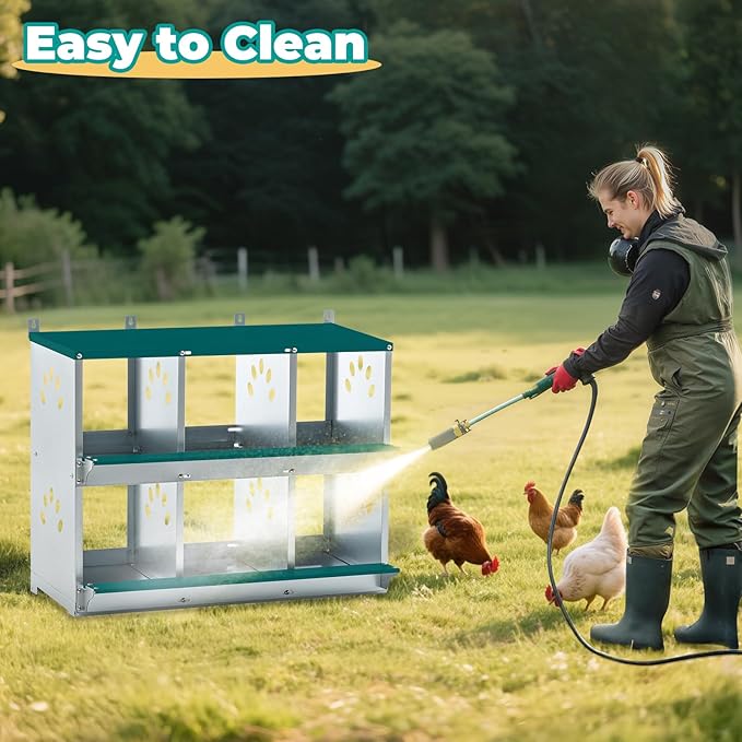Chicken Nesting Box for Laying Eggs, Metal Chicken Laying Boxes Wall Mountable, Easy Egg Collection Roll Away Nesting Boxes, Chicken Coop Nesting Boxes for Hens, 6 Compartments