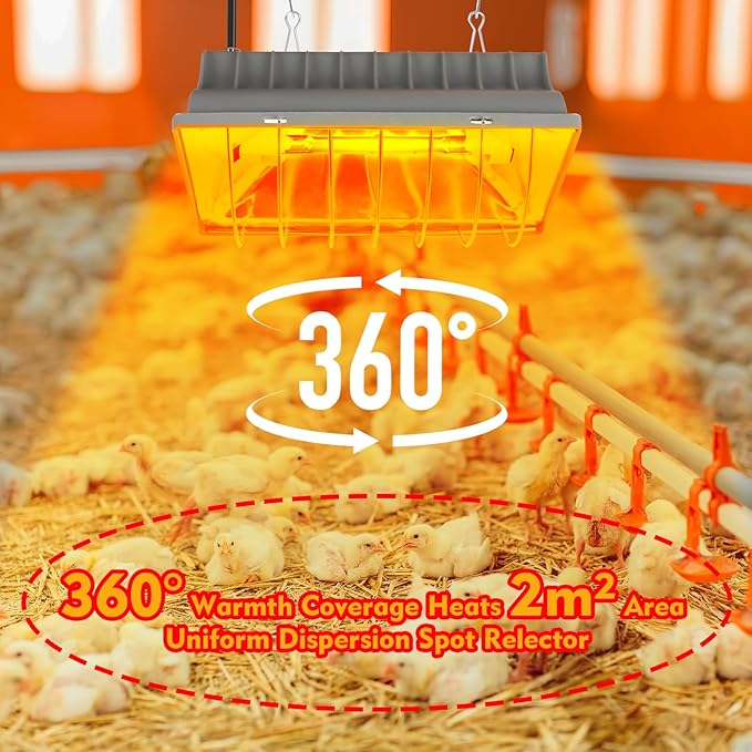 Chicken Heater 250W,Brooder Heating Lamp for Chicks Coop,Brooder Heater Warmer Lamp w/ 2Pcs Infrared Heat Bulbs,2 Adjustable Temp(250/175w) & Hight for Poultry Coop, Small Pets Indoor Warmer