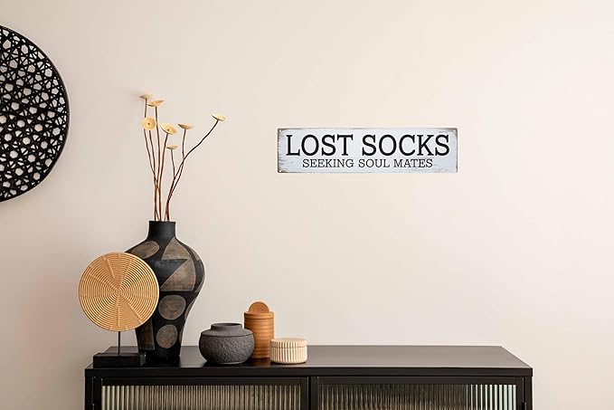Lost Socks Seeking Soul Mates Metal Sign 4x16in Humorous Plaque for Laundry Room Wall Decor