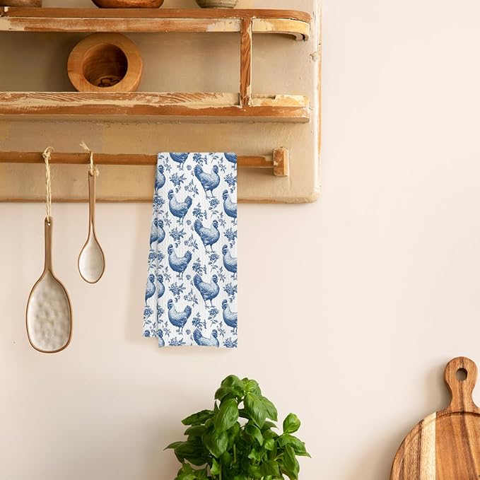 Chinoiserie Chicken Kitchen Towels, Chicken Lover Mom Lady Gifts Decorative Dish Tea Towels for Kitchen, Rustic Farm Animal Hens Hand Towels for Bathroom, 16x24 Inches