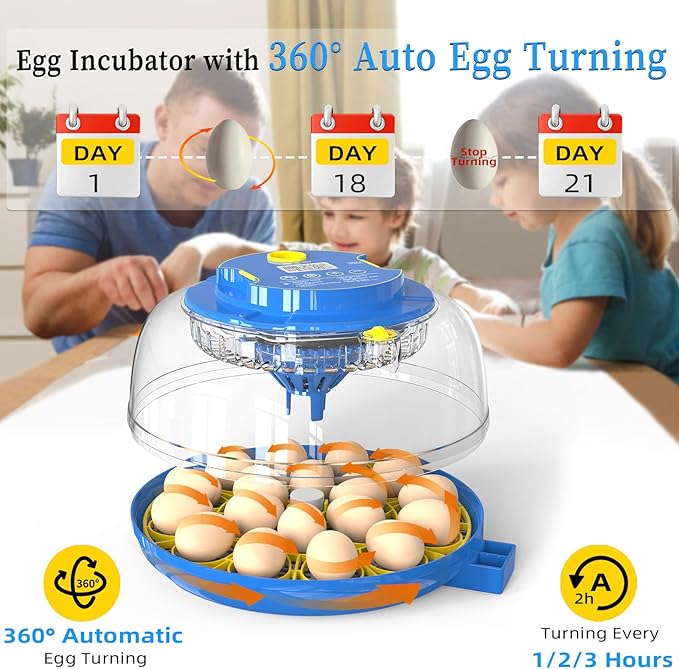 18 Chicken Egg Incubators for Hatching Eggs with Automatic Egg Turning and Humidity Control, High Hatch Rate Poultry Incubator for Chicken, Ducks, Goose, Pigeon, Quail, Ideal for Home, Farm, School
