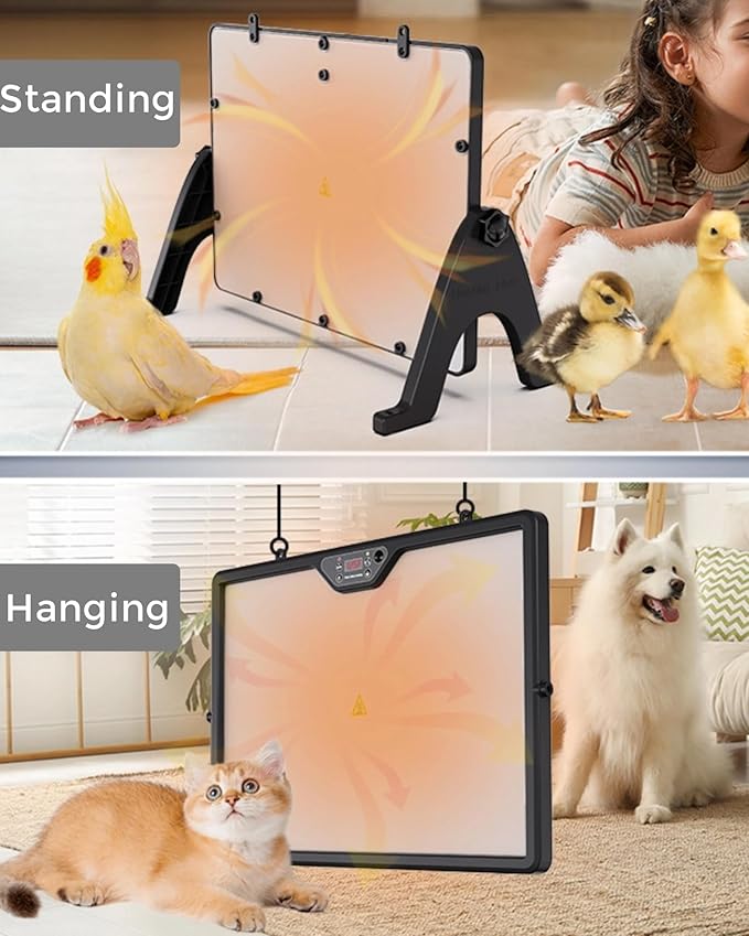 Smart Chicken Coop Heater with Thermostat, 180W Radiant Heat Panel, Adjustable Temp (86-167℉), Remote Control, Dual Sided Heating, Support Timer and Lighting, Coop Heater for Winter