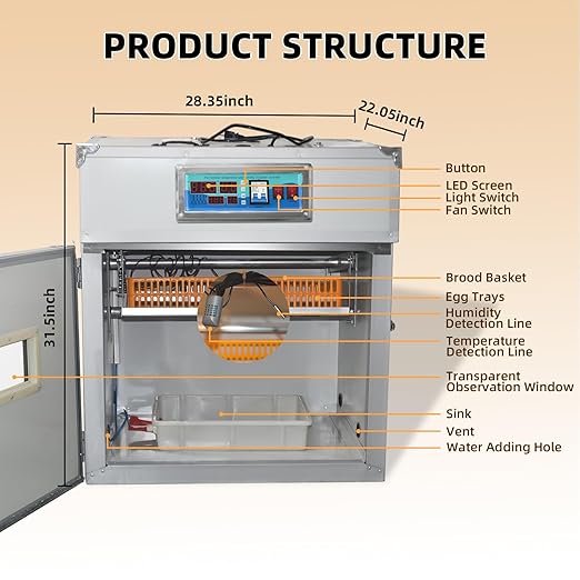 XKV 88 Egg Large Incubator with Automatic Egg Turning,Temperature Control and Humidity Control,Hatching Eggs,Chicken,Ducks,Poultry,with a Viewing Window,Easy to use