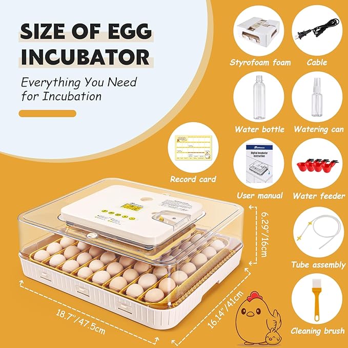 Sailnovo Incubators for Hatching Eggs 56 Egg Incubator with Auto Egg Turning and Auto Humidification, Temperature Control, Incubator for Chicken Duck Quail Eggs, Perfect for Lab School Farm