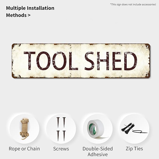 Vintage Tool Shed Sign - Retro Metal Tin Wall Art Decor 16x4 Inch, Rustic Workshop Garage Man Cave Signage with Weatherproof Finish, Funny Gift for Farmhouse Bar Cafe Indoor/Outdoor Use