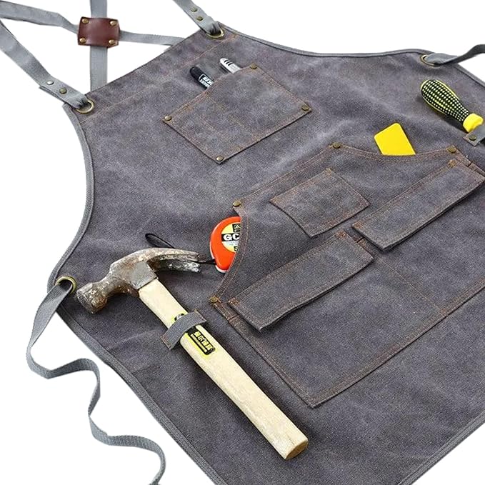 Adjustable Kitchen Apron Set With Pockets, Heavy Duty Cooking Apron for Men and Women, Black/Grey