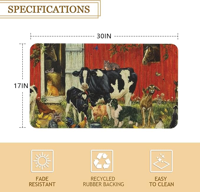 Roszwtit Farmhouse Kitchen Rugs and Mats, Farm Animal Door Mat, Seasonal Washable Non-Slip Floor Mats for Home Kitchen Decor 30x17 Inch