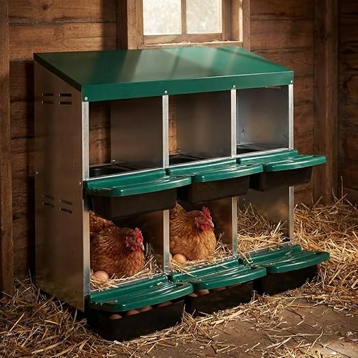 Garvee Chicken Nesting Boxes, 6 Hole Metal Chicken Laying Box with Removable Trays for Chicken Coop, Green