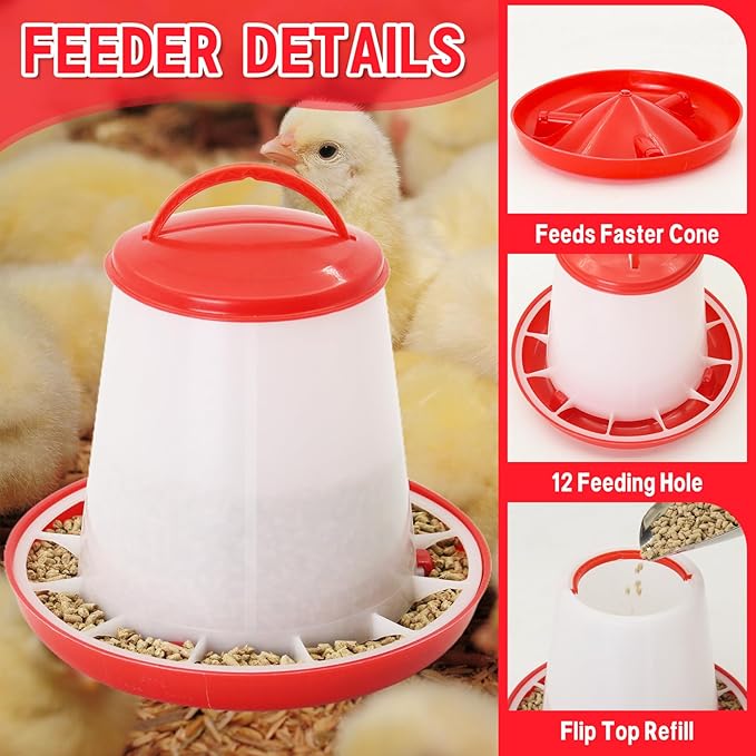 Chicken Feeder and Waterer Kit,Chick 1.5kg Flip Top Feeder and 1.5 L Waterer for Ducks/Quail,Automatic Baby Chick Starter Set for Small Poultry