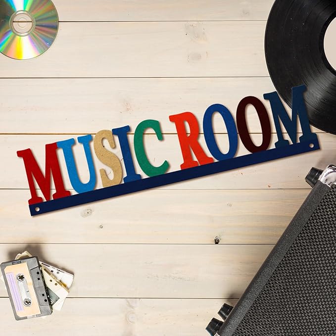 Metal Music Room Sign Wall Decor, Vintage Music Signs Home Decor, Musical Decor for Bedroom Living Room Man Cave Studio, Musical Gifts 3.7 x 14.5 inches