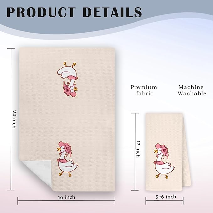 Funny Silly Goose Kitchen Towels, Coquette Pink Goose Hand Towels for Bathroom Kitchen, Cute Farm Animal Geese Decorative Dish Towels Drying Cloth, 16x24 Inch