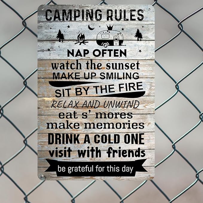 Camper Decor Camping Rules Sign Rv Signs For Campers Camping Metal Tin Signs Camping Accessories Camper Decorations For Inside Campers Gifts Campsite Lake Cabin Wall Art Decor Decorations