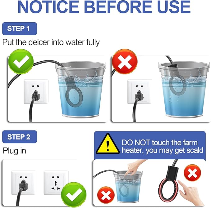 250W De-icer Submergible Bird Bath Heater Aluminum Cast for Livestock Poultry Horses, Cows, Birds, Wildlife Drinking Indoor Outdoors in Winter with 10 Foot Cord Birdbath Water Heater