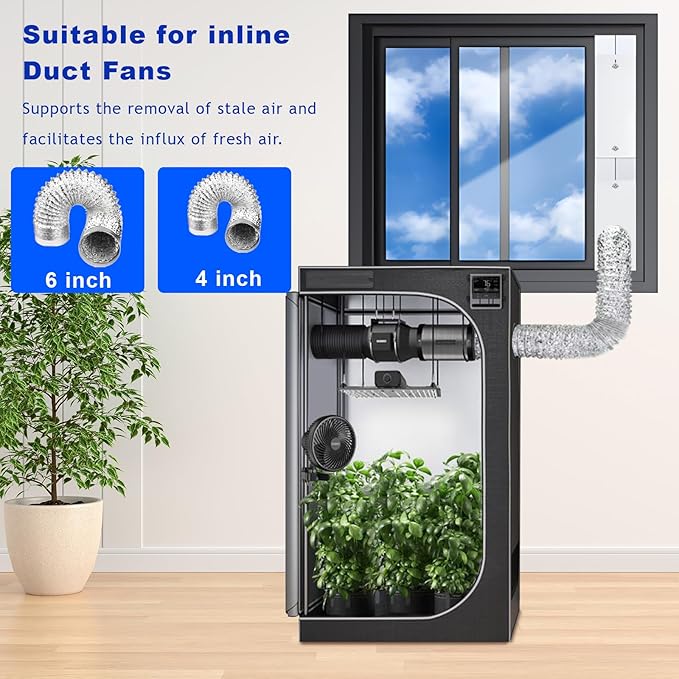 AC Window Vent Kit, Portable Air Conditioner Window Kit, Universal for 4” & 6” Ducting & 5.1"/5.9" Hose, Upgraded AC Sliding Window Seal Kit for HVAC, Inline Fans, Duct Fans, Grow Tent, Dryer