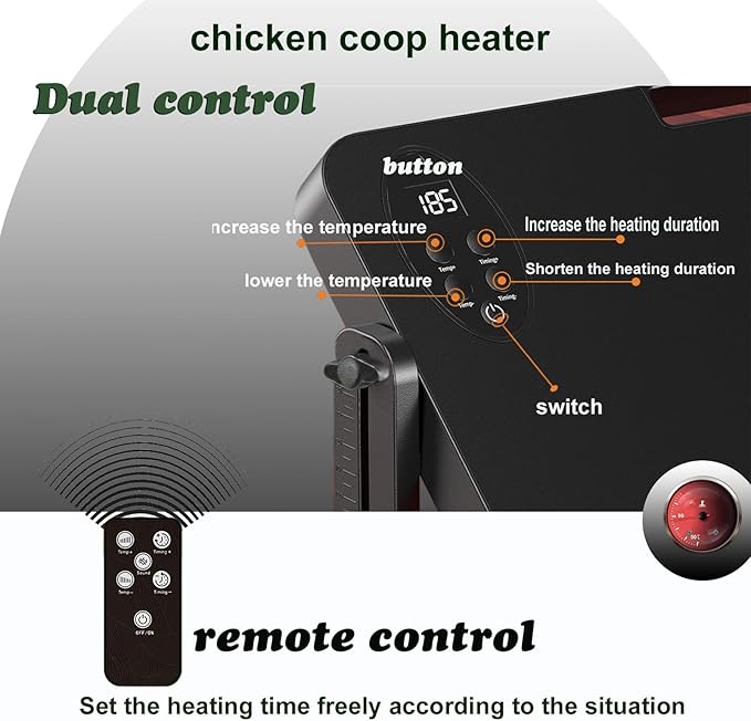 Chicken coop Heater,with Adjustable Temperature Remote Control and Timer,Adjustable Height and Angle Chicken Heater,86-185 Control Temp+12 Hour Timer,Ideal for Chicken Coops Poultry Heating,16"x12"