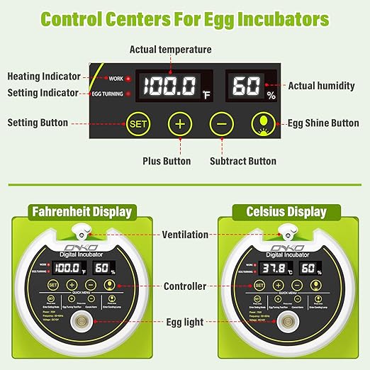 Egg Incubator with Automatic Egg Turning and Humidity Control, Chicken Incubators for Hatching Eggs, Holds 18 Eggs Encabulator for Chicken, Suitable for Hatching Chickens, Quails, Ducks,Parrots,Geese