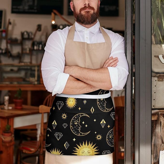 Server Waist Aprons Waitress Unisex Chef Works Half Apron with 3 Pockets