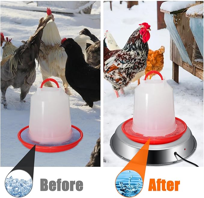 Large Chicken Water Heater Base, 15" Metal Heated Chicken Waterer 5 Gallon, Freeze Proof Chickens Coop Winter Deicer Heated Base, Poultry Drinker Heater Base for Outdoor Coops & Cold Winter