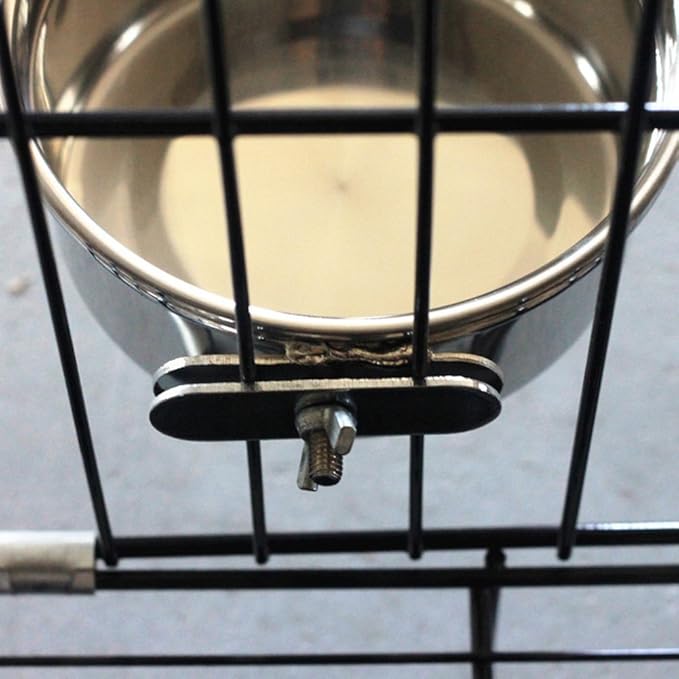 Pet Dog Stainless Steel Coop Cups with Clamp Holder - Detached Dog Cat Cage Kennel Hanging Bowl,Metal Food Water Feeder for Small Animal Ferret Rabbit (Small)