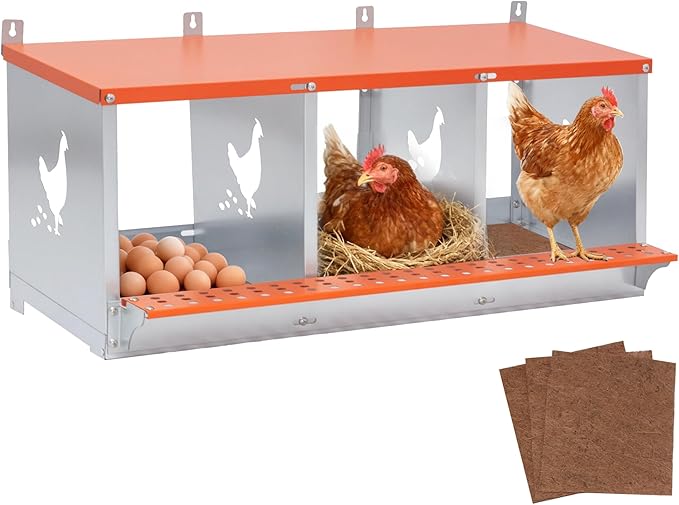 Chicken Nesting Box, 3 Compartment Metal Nesting Boxes for Chickens, Wall Mountable Chicken Laying Boxes, Easy Egg Collection, with Nesting Pads, Indoor & Outdoor Use, 31.8" L x 17" W x 15" H