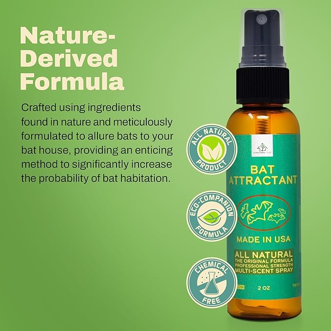 Bat Attractant Spray for Bat House – Nature-Derived Lure and Scent to Attract Bats to Boxes, Wood, and Outdoor Structures or Garden Habitat for Natural Outdoor Use - Made in USA - 2 oz