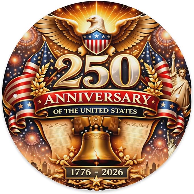 United States 250th Anniversary Round Metal Signs, Patriotic Eagle Home Decor Wall Signs, 1776-2026 America 250th Decorative Wall Signs, Gift for US Citizens