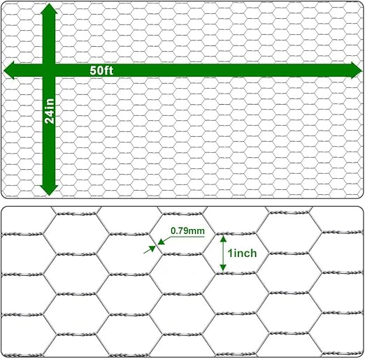AMAGABELI GARDEN & HOME 1 inch 24inchx50ft Hexagonal Poultry Netting Galvanized Chicken Wire Mesh Fence 20gauge Large Frame with Chicken Netting Rabbits Pets Dog Cat Vegetable Garden fencing