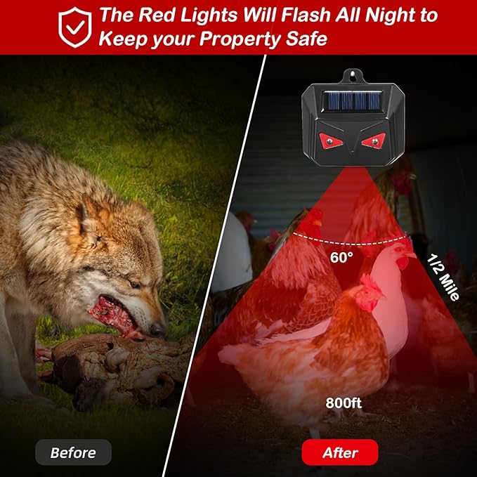 4 Pack Solar Nocturnal Animal Repeller with Predator Eyes - Waterproof Outdoor Predator Deterrent Lights for Coyotes, Deer, Foxes, Raccoons & Skunks Repellent for Chicken Coops & Yard Protection