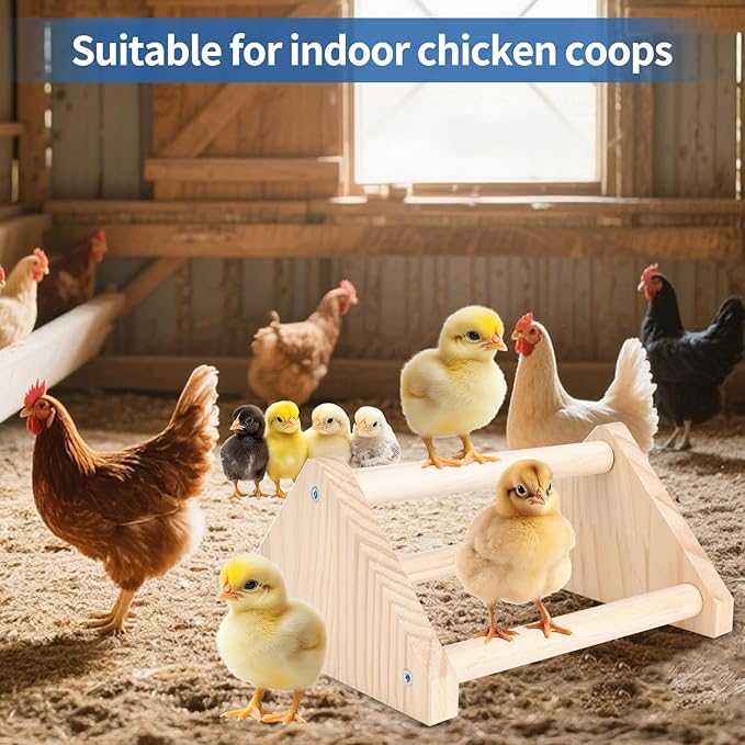 Chicken Roosting Perch - Chicken Coop Accessories & Supplies for Chicks - Natural Solid Pine Wood, Hand - Polished - Ideal Roosting Toy for Birds, Chicks & Parrots