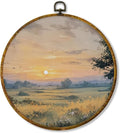 Hiuwevt Vintage Farmhouse Nature Round Wall Art Decor, Country Sunset Landscape Framed Canvas Prints, Rustic Cottagecore Round Wall Hanging Decor for Home Bedroom Living Room Decorations, 10x10 Inches