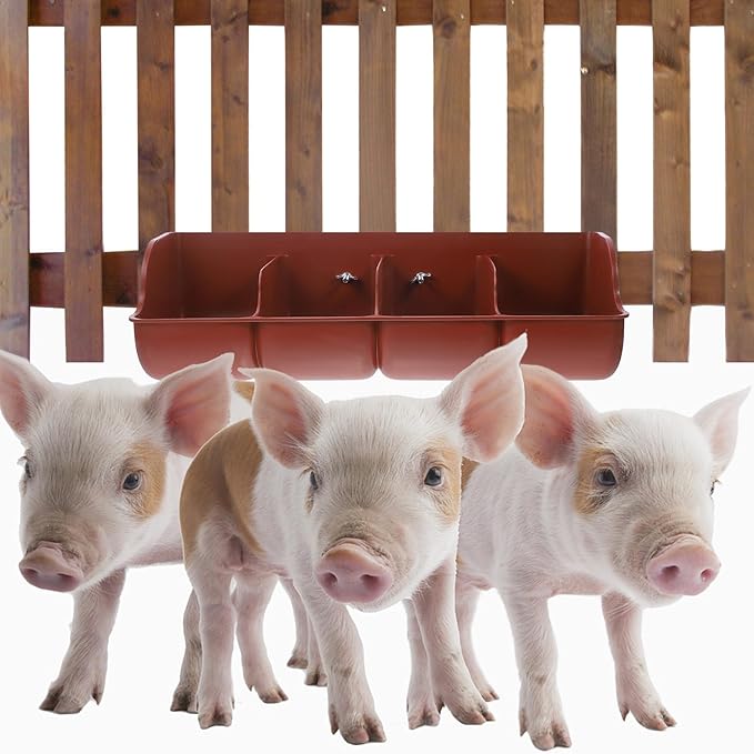 FAVOMOTO Pig Feeder Plastic Trough, 4-Compartment Feeding Groove for Livestock Farm Pig Manger Brown 18. 1 X 6. 3 X 5. 1 Inch