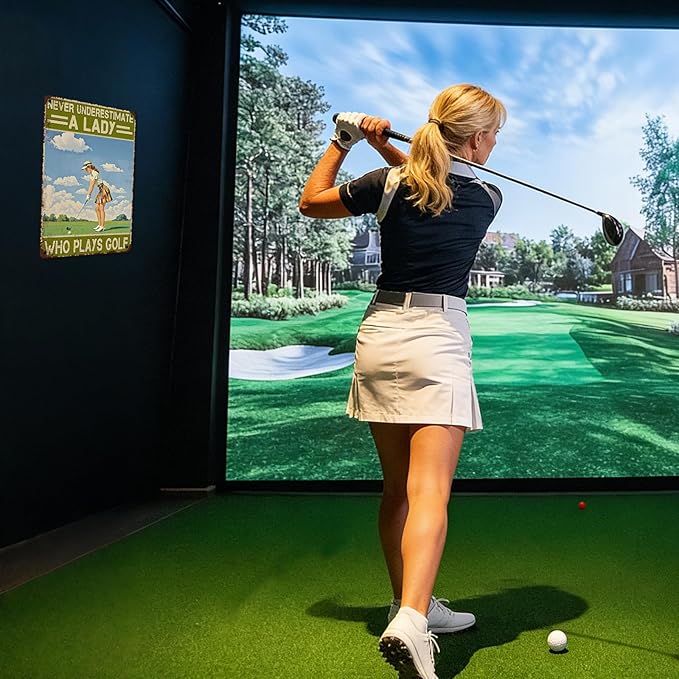 Golf Metal Sign Never Underestimate A Lady Who Plays Golf Iron Painting Wall Decoration Poster Home Club Man Cave Garage Bar Restaurant Cafe Sign 12x8 Inch