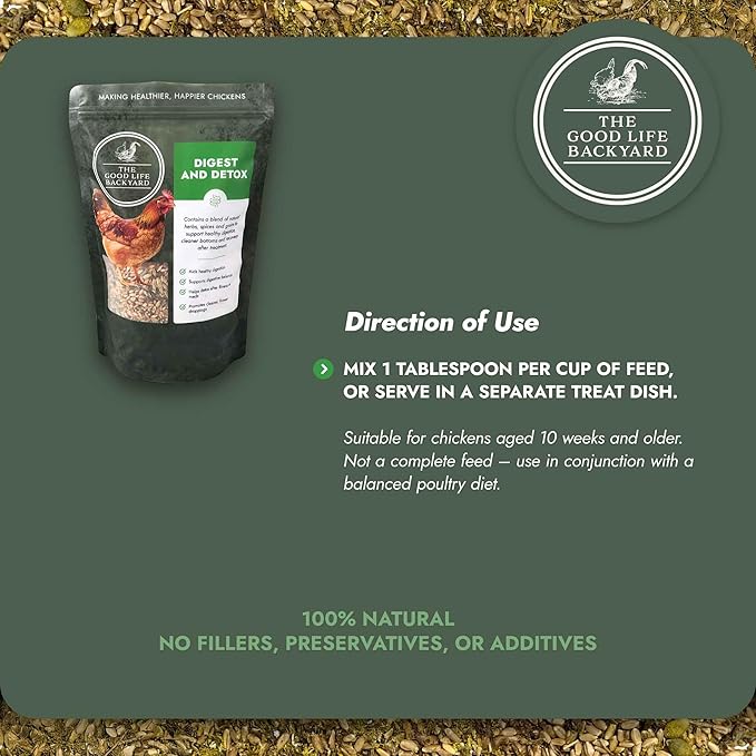 Good Life Backyard Digest & Detox for Chickens – Natural Digestive Support Gut Health Blend (2 lb Pouch) | Hatching Time