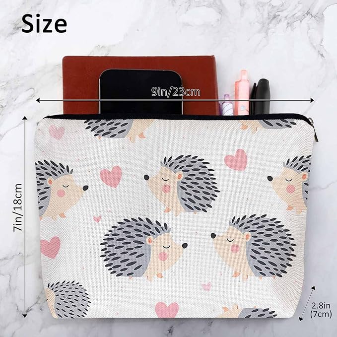 Hedgehog Makeup Organizer Bag Cosmetic Bag For Men Women, Cute Animal Hedgehogs Grey Travel Toiletry Bag Flax Makeup Bags Purse Business Makeup Pouch For Toiletries Cosmetics