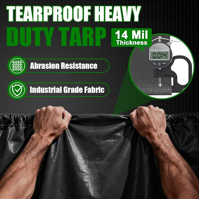 Sunvigor Tarp Waterproof 10x20Ft, Extra Thick 14 Mil Heavy Duty Tarp Cover, Tear & Fade Resistant, Outdoor Tarps with Brass Grommets and Reinforced Edges for Roof, Camping, Patio, Boat (Black/Brown)