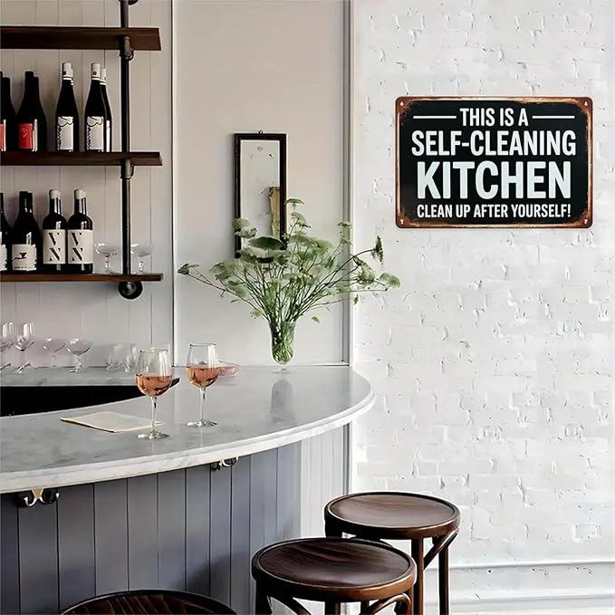 SelfCleaning Kitchen Tin Sign Vintage Funny Kitchen Rules Metal Sign Print Aesthetic for Garden Yard Bar Porch Home Bedroom Kitchen Wall Decor Gift 8 X 12 in