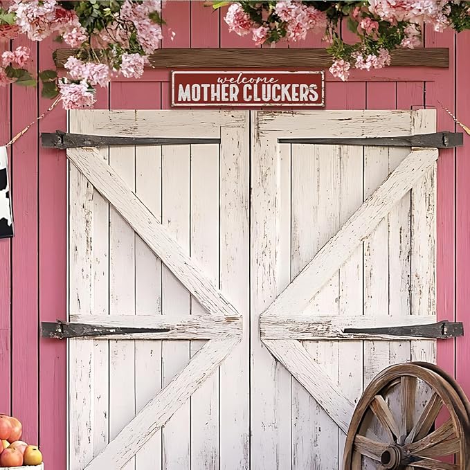 Rustic Farmhouse Style Chicken Coop Sign, Metal Outdoor Chicken House Signs, Welcome Mother Cluckers, Retro Metal Tin Sign, Farmhouse Decor, Backyard Hen House Gift 15.8x4 Inch