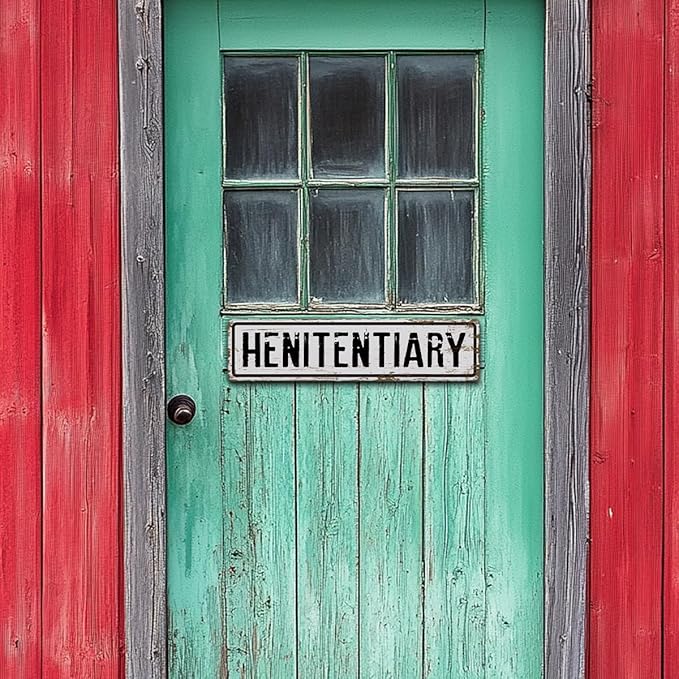Rustic Farmhouse Style Chicken Coop Sign, Metal Outdoor Chicken House Signs, Henitentiary Signs, Retro Metal Tin Sign, Farmhouse Decor, Backyard Hen House Gift 15.8x4 Inch