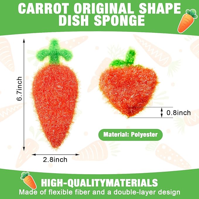 Breling 6 Pieces Carrot Shape Dish Sponge Dual Sided Non Scratch Dish Washing Scrubbers, Reusable Household Cleaning Kitchen Tools for Dishwashing Washing Dishes Cookware