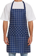 Will Well Kitchen Apron for Men and Women - 33" x 27" Oil-and-Water-Resistant with Adjustable Neck Strap and 38" Waist Ties for a Snug Fit, Lightweight with 2 Front Pockets - 1-Pack, Navy Checkered